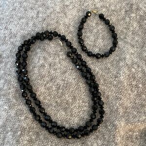 Elegant Black Beaded Necklace and Bracelet Set